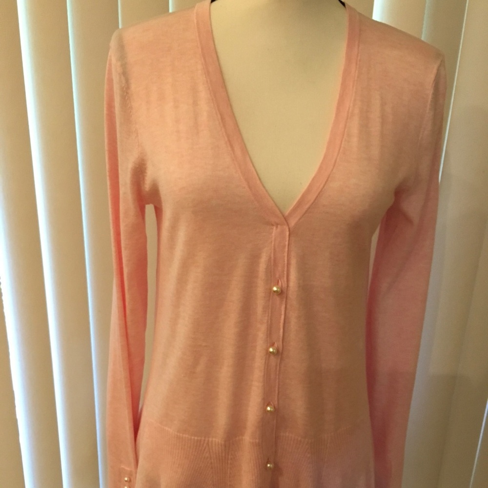 Lilly Pulitzer Light Pink V-Neck Pearl-Button Sweater